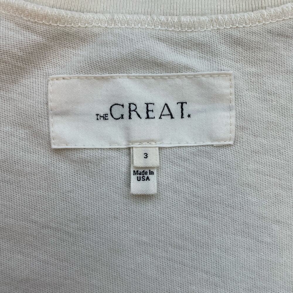 The Great. Boxy V Neck Tee Womens 3 White Cotton Made in USA Relaxed - Picture 2 of 8